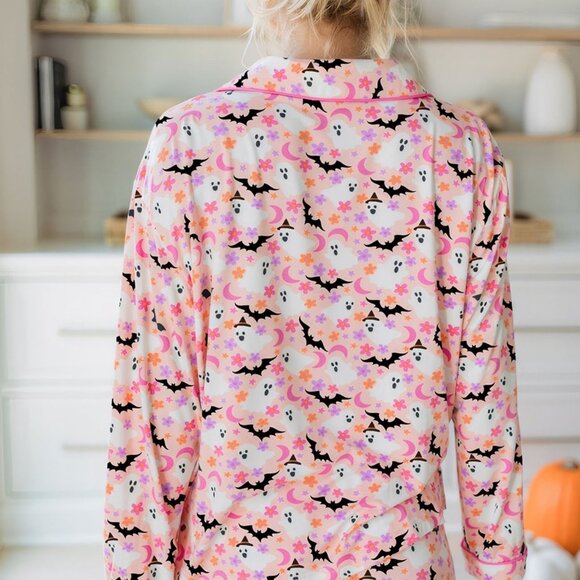 Halloween Ghost Print Button Up Top and‎ Pants Lounge Set - Picture 3 of 11